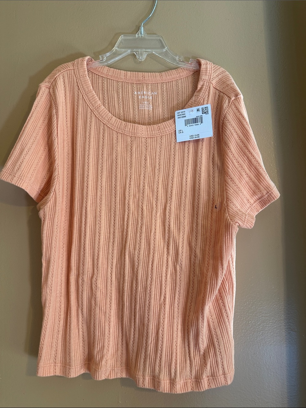Peach Ribbed Short Sleeve Tee